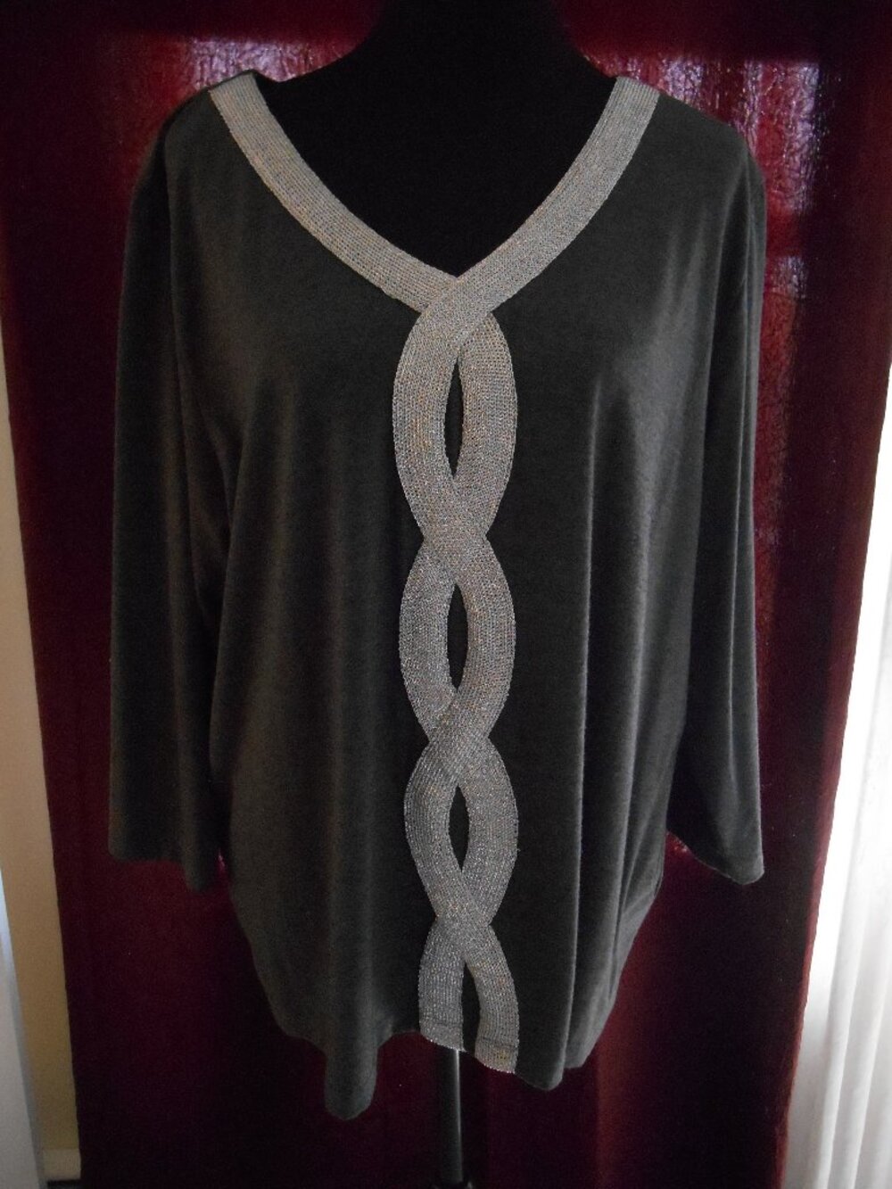 ALFRED DUNNER GRAY/SILVER TOP 3/4 SLEEVE SIZE XL